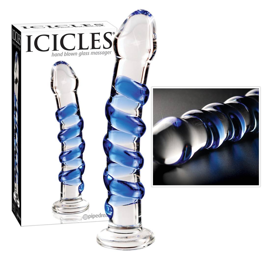 Icicles No.5 glass dildo with base and stimulating spiral from Steeltoyz