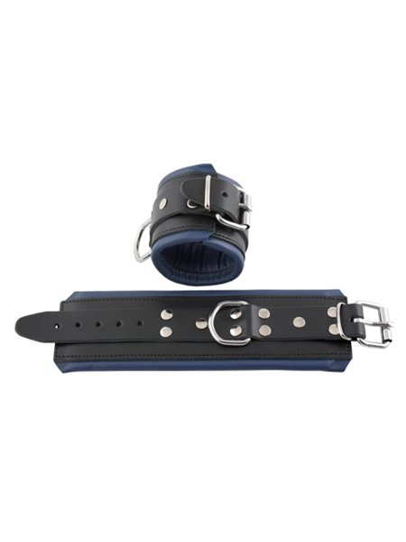 Leather cuff wrist black lined blue