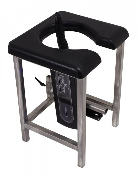 Slave stool with seat opening: Fuck Machine below the seat