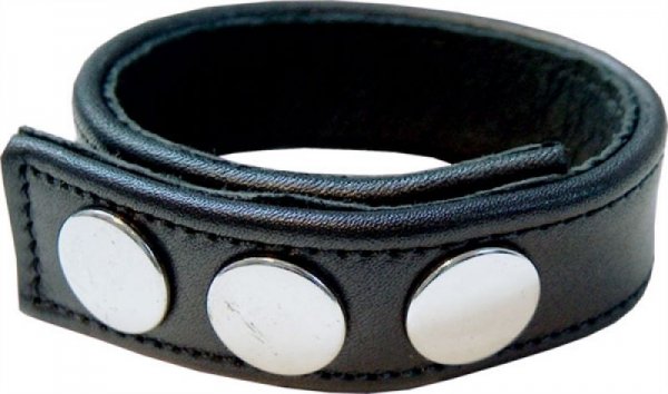 Black leather cockstrap with press studs