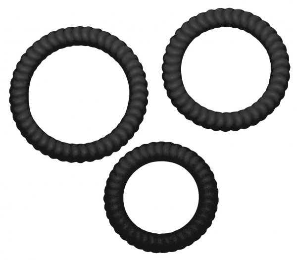 3 penis rings with grooved structure 2.6, 3.0 and 3.5 cm