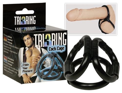 Black triple penis ring Ø 2 x 3,5 cm, 1 x 4 cm