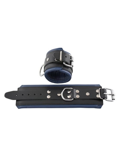 Leather cuff wrist black lined blue Leather cuff wrist black lined blue