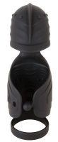 Preview: Penisvibrator Rebel schwarz – Vorderansicht mit Penisring