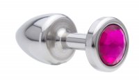Preview: 25 mm Einsteiger Buttplug aus Edelstahl mit Kristall lila