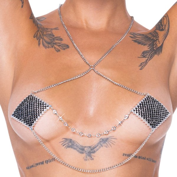 Silver nipple jewelry with necklace