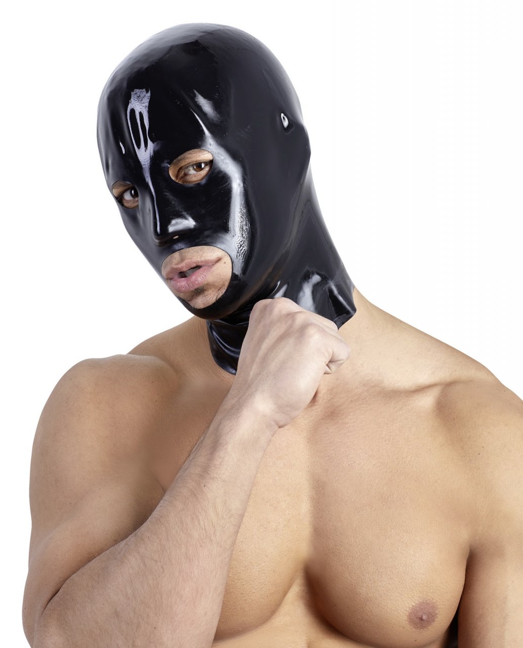 Latex head mask in black with anatomical shape