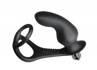 Preview: Analplug mit Penisring, Vibrationen und genopptem Steg