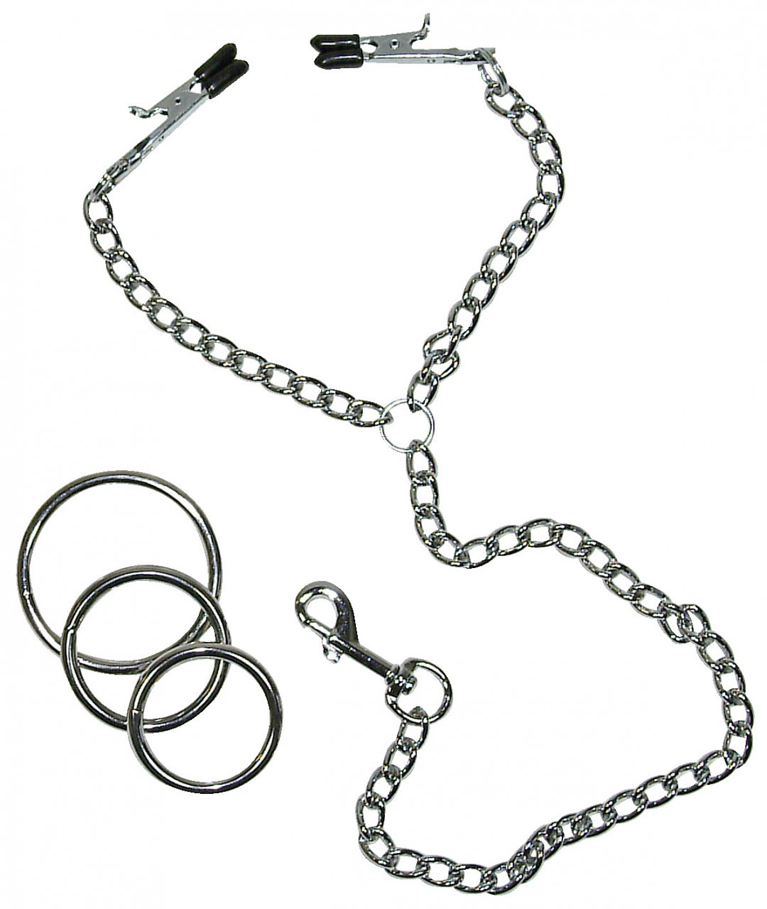 Nipple clamps with chain and penis ring